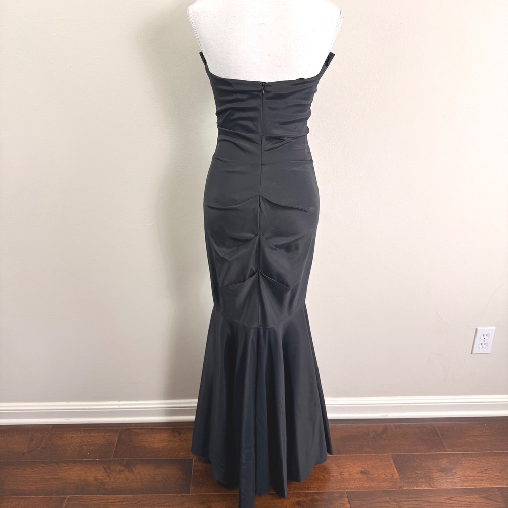 Cache Black Strapless Mermaid Gown Pleated Bustier Ruched Formal Evening Dress 4 - Picture 3 of 11